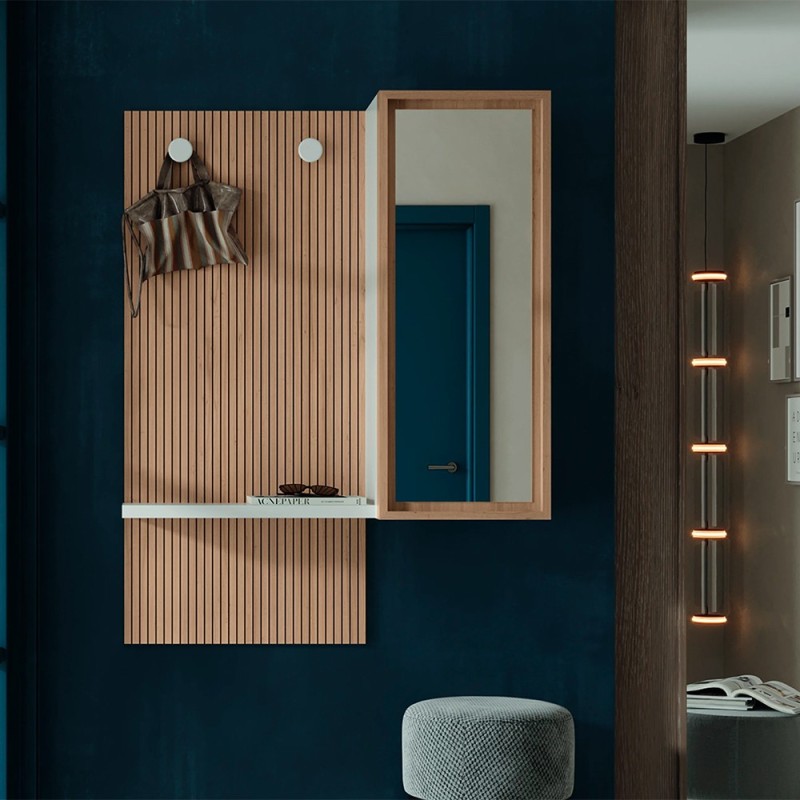 Recibidor con paneles alistonados y armario con espejo Replay 303