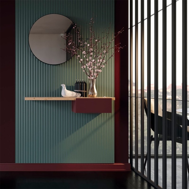 RECIBIDOR MODERNO CON CAJON Y ESPEJO REDONDO REPLAY 304