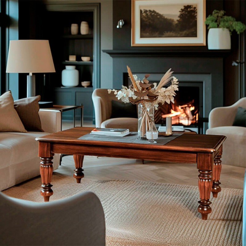 Mesa de centro clasica de estilo victoriano 110x55 cm