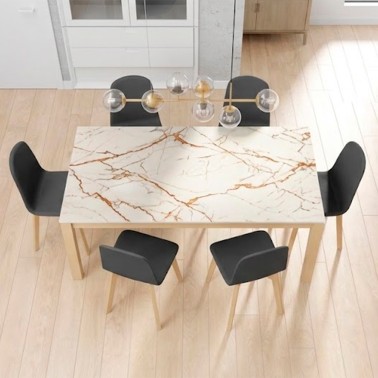 Mesa Kerala de Cancio con encimera Dekton y patas de madera