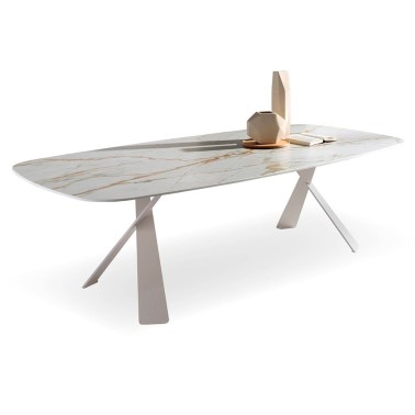 Mesa de comedor cerámico tapa forma tonel Kreta