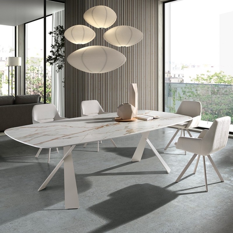 Mesa de comedor cerámico tapa forma tonel Kreta