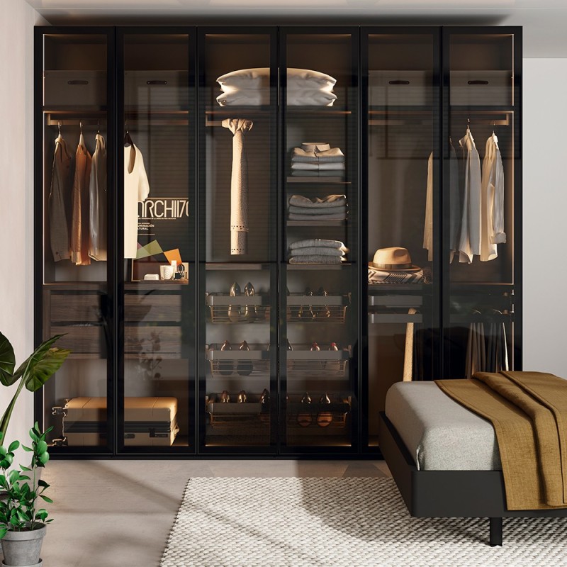 Armario con puertas batientes de cristal