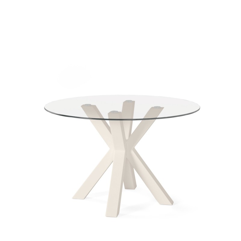 Mesa de comedor de cristal redonda y metal beige Jade