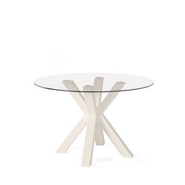 Mesa de comedor de cristal redonda y metal beige Jade