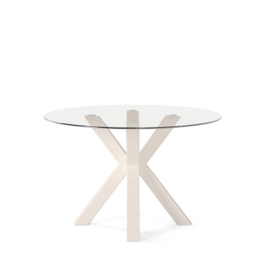 Mesa de comedor de cristal redonda y metal beige Jade