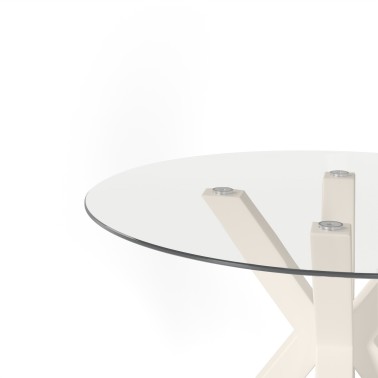 Mesa de comedor de cristal redonda y metal beige Jade