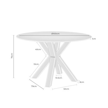 Mesa de comedor de cristal redonda y metal beige Jade