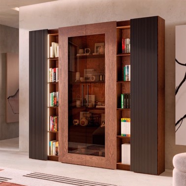LIBRERIA PRAGA CON VITRINA, 2 PUERTAS DE MADERA Y ESTANTES