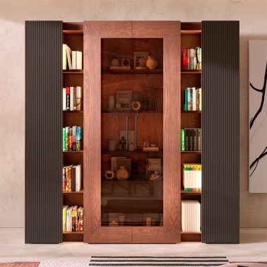 LIBRERIA PRAGA CON VITRINA, 2 PUERTAS DE MADERA Y ESTANTES
