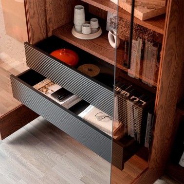 LIBRERIA PRAGA CON VITRINA, 2 PUERTAS DE MADERA Y ESTANTES