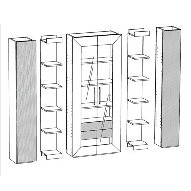 LIBRERIA PRAGA CON VITRINA, 2 PUERTAS DE MADERA Y ESTANTES
