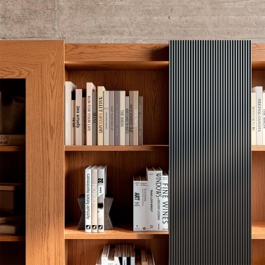 LIBRERIA PRAGA CON 2 VITRINAS LATERALES, ESTANTES Y PUERTA DE MADERA