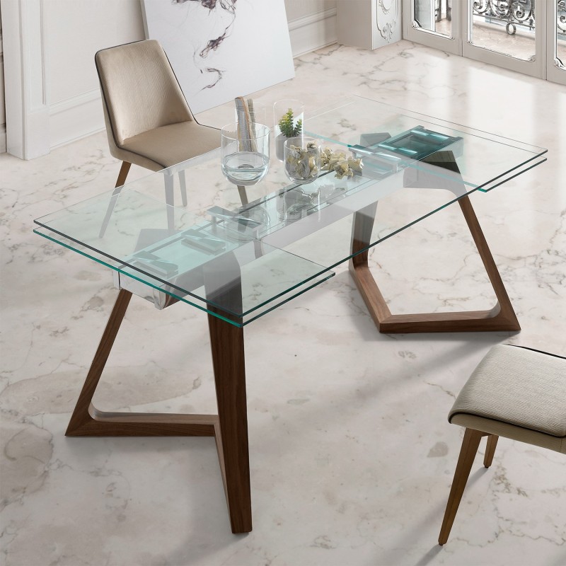 Mesa de comedor de cristal extensible NIL