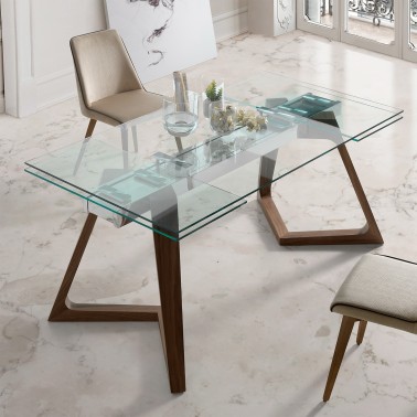 Mesa de comedor de cristal extensible NIL