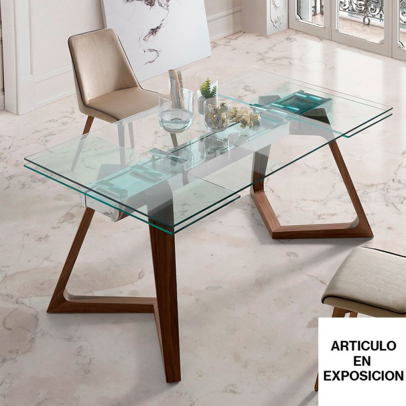 LIQUIDACION MESA EXTENSIBLE DE CRISTAL Y MADERA NIL