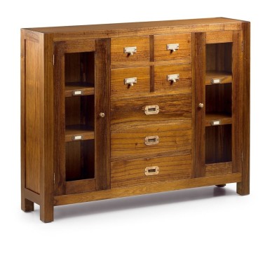 Mueble colonial para recibidor con 2 puertas y 7 cajones