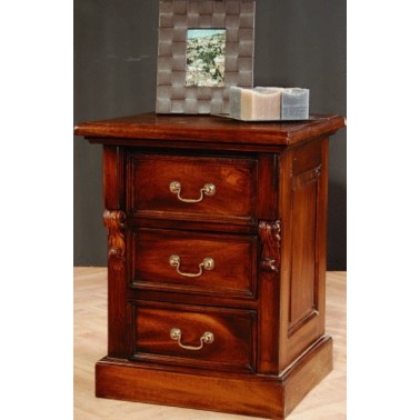 Mesita de noche clasica victoriana con 3 cajones
