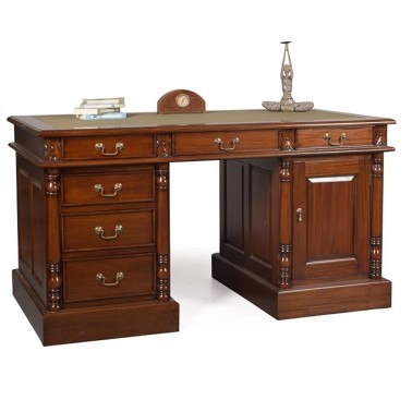 ESCRITORIO DOBLE PEDESTAL CON CUERO