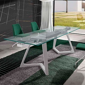 Mesa extensible Aura con encimera de cristal templado y diseño moderno