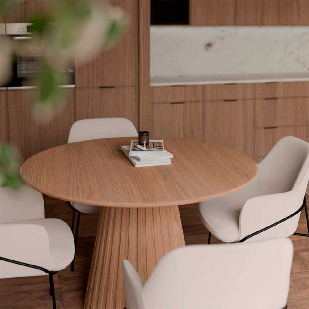 Mesa de comedor redonda madera de roble Nayla
