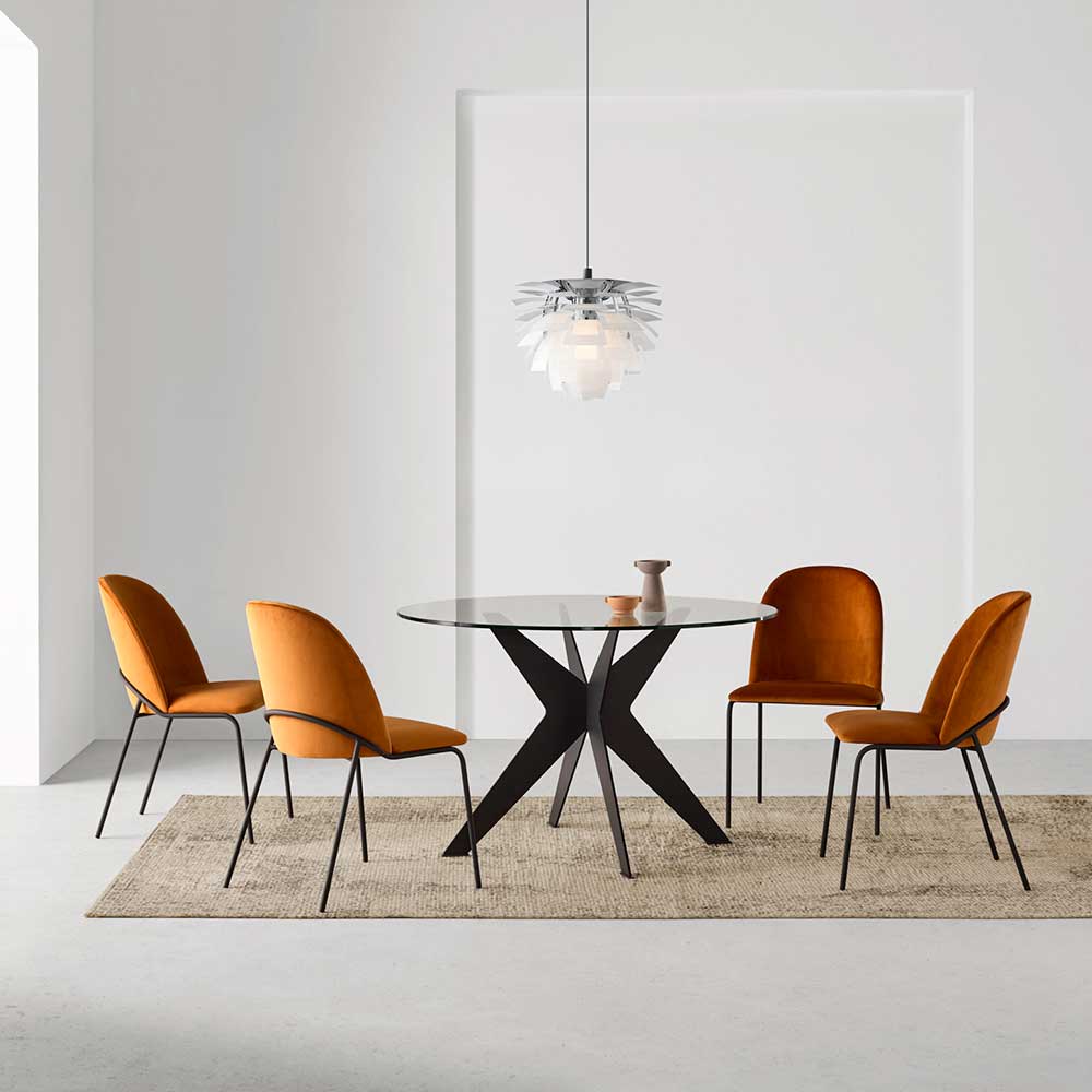 Mesa de comedor redonda de cristal y metal Roma