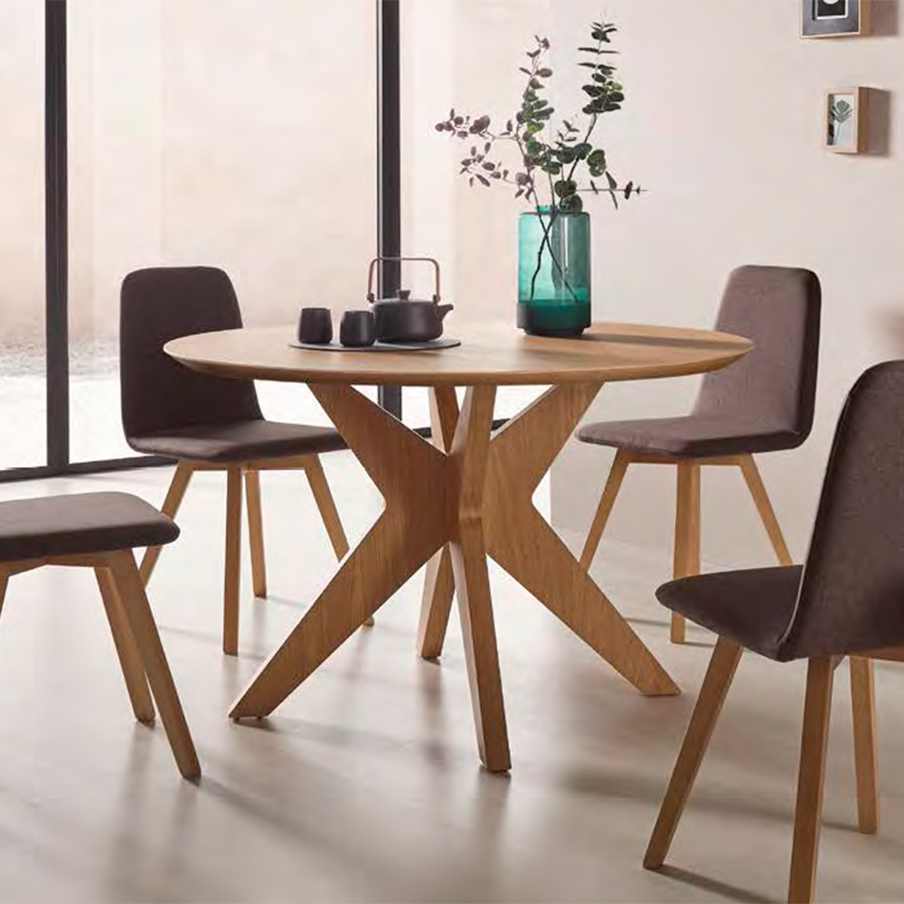 Mesa redonda de comedor en madera de roble Roma