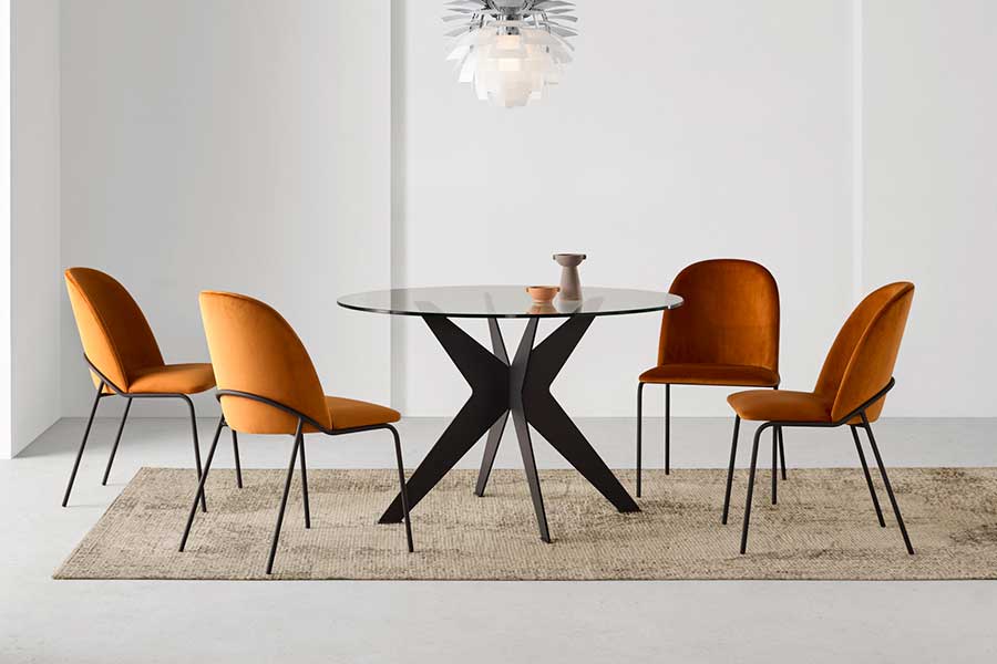 Mesa redonda de cristal y pata metalica