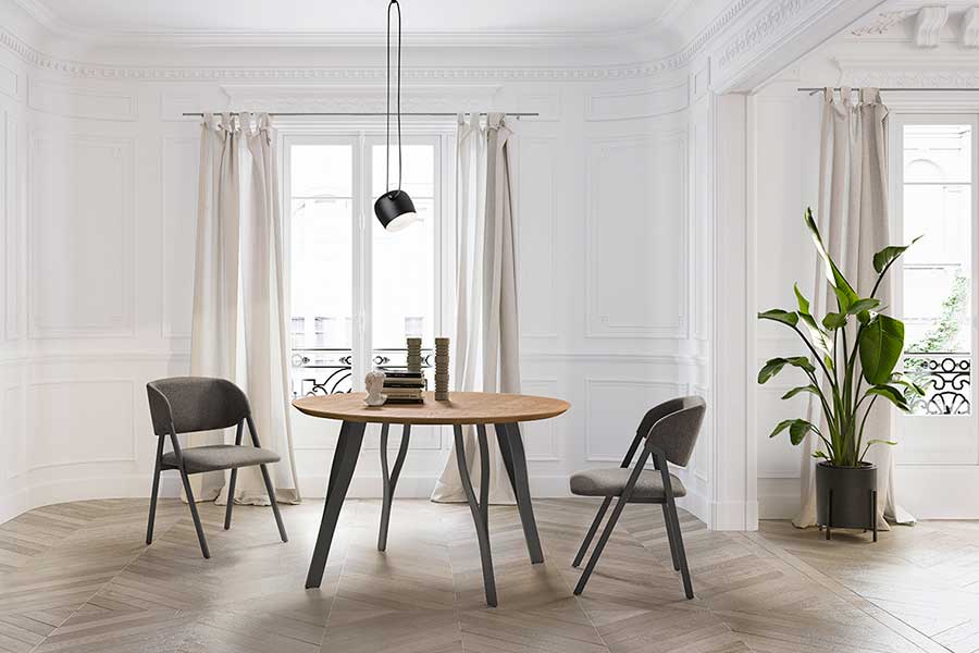 Mesa de comedor redonda con patas metalicas