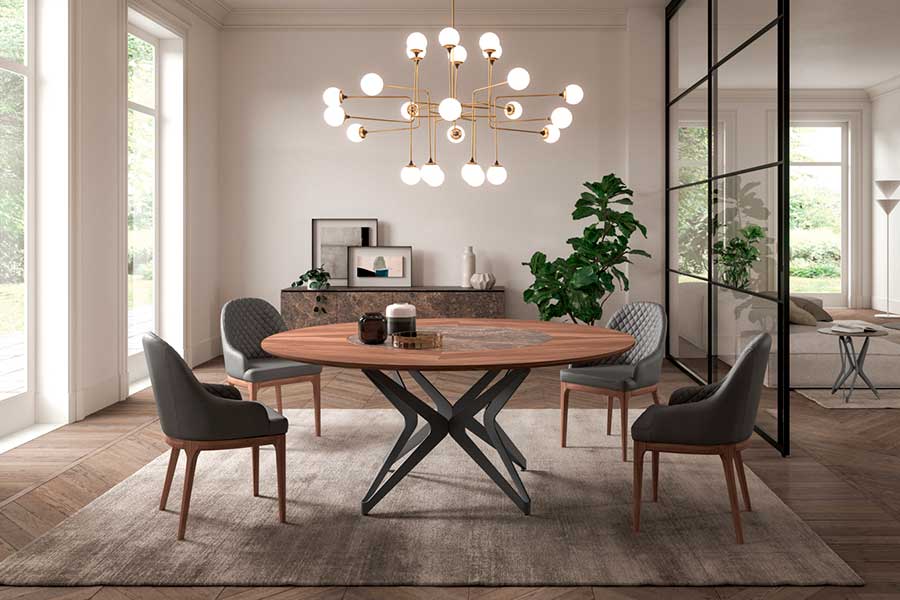 Mesa de comedor redonda extensible madera y metal